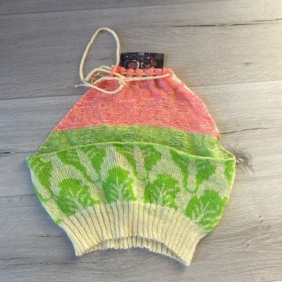 Alicia Morgand Halter Top Lettuce/cup of noodle crop top Handmade knit NWT S - Picture 5 of 6